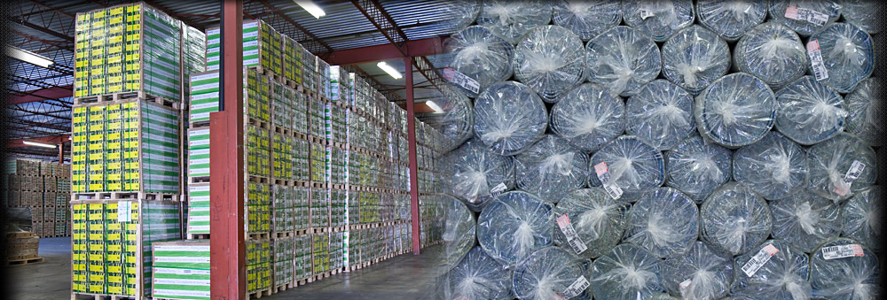 PCW warehouse with palletized and rolled flooring products